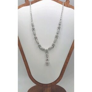 1990s Swarovski Y Drop Crystal Necklace Pavé Silver Tone Y2K Vintage Glam Bridal